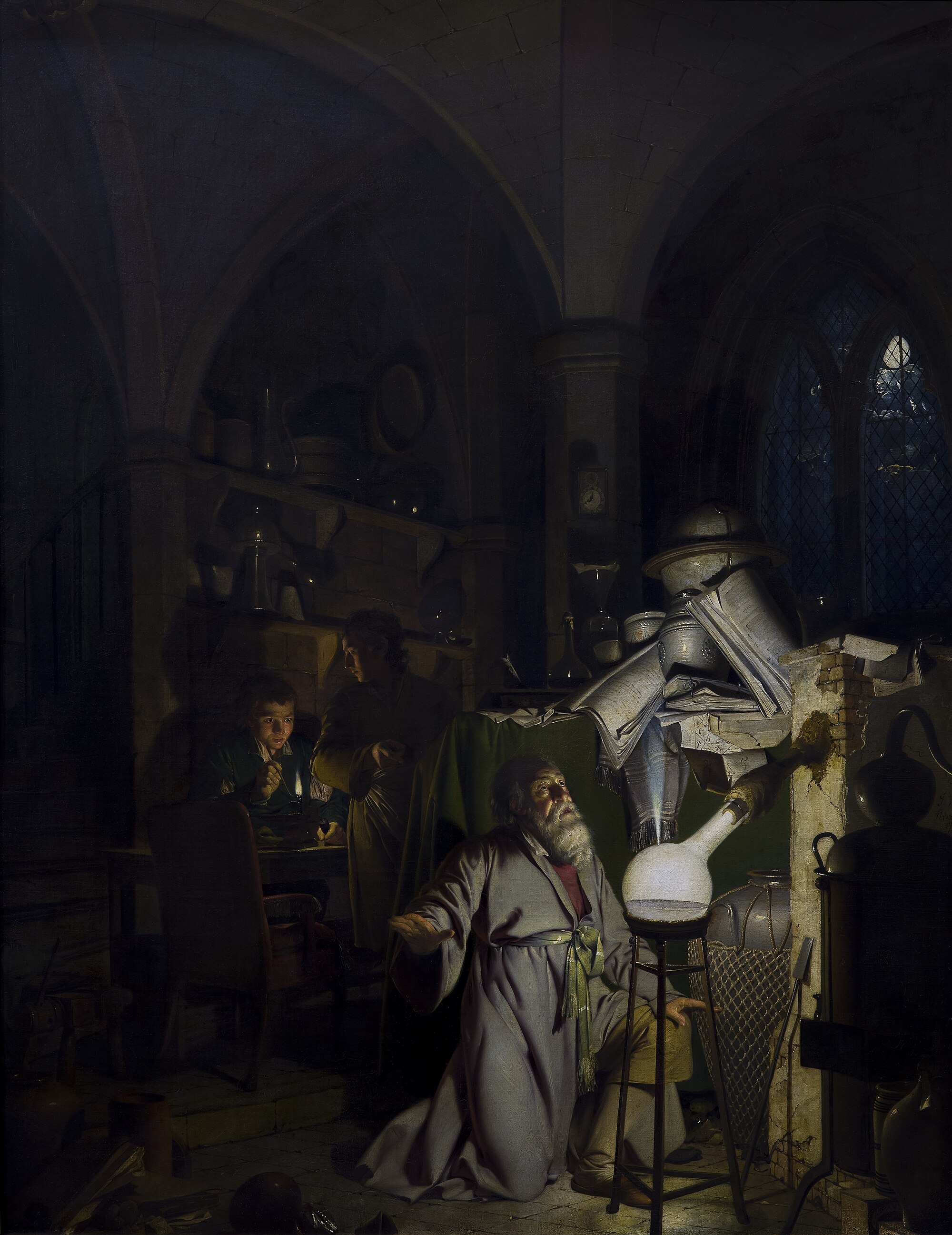Joseph Wright of Derby, The Alchymist in Search of the Philosopher's Stone Discovers Phosphorus (1771)